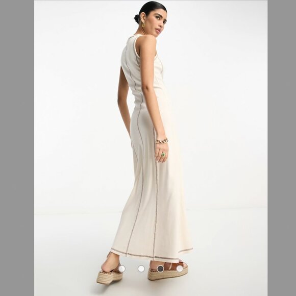 ASOS DESIGN sleeveless maxi dress ribbed contrast stitch in cream XS (US 0) - Picture 2 of 4